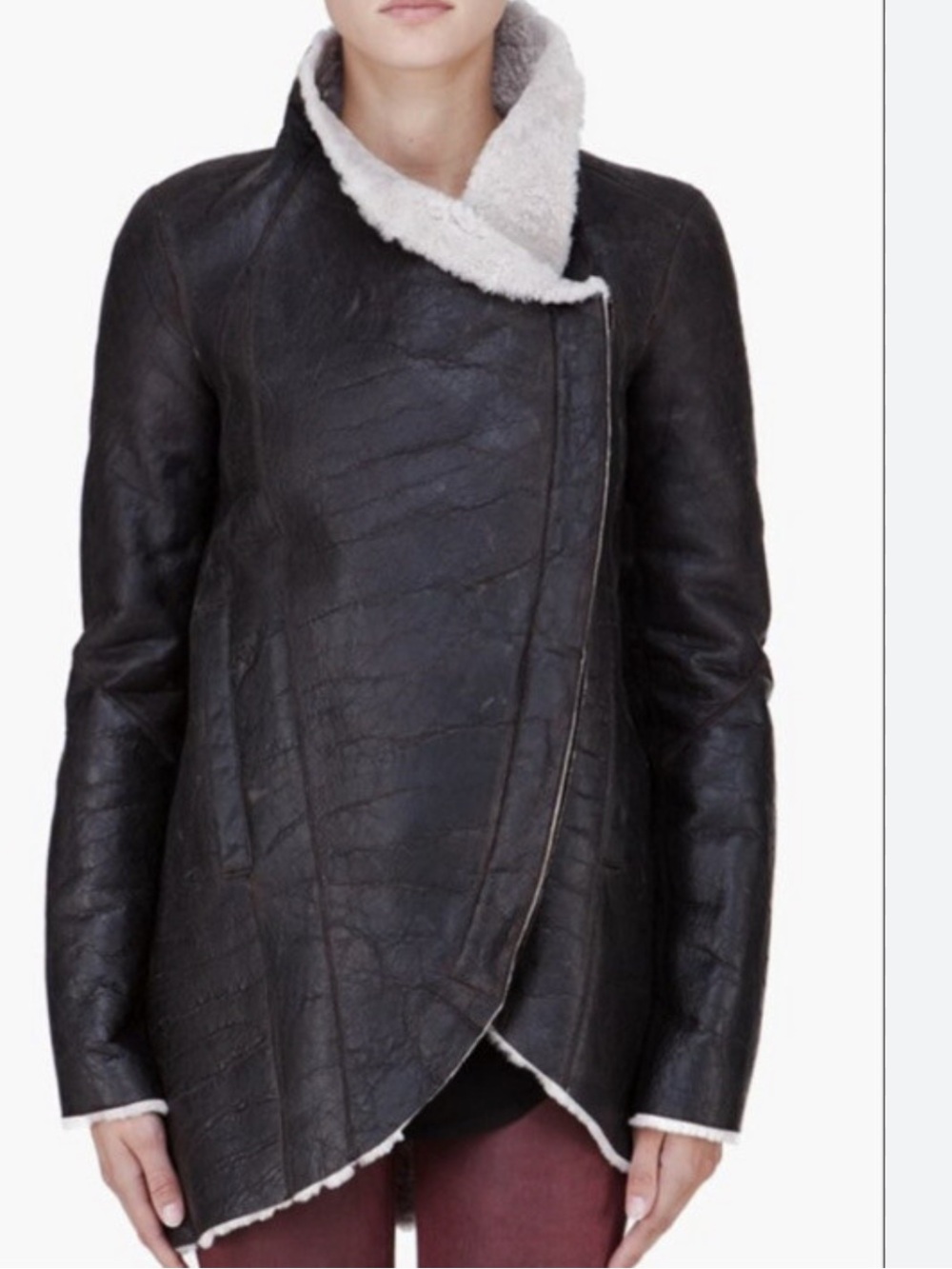 Helmut Lang Brown Shearling-Trim Asymmetrical Jacket - Women - Picture 5 of 16